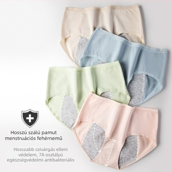 Női pamut alsónemű 100% pamutból, hosszított ágyékkal, 60 db, 7A antibakteriális, menstruációk elleni védelem