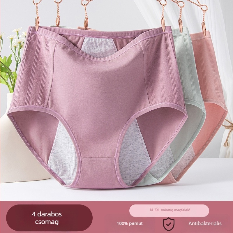 Női menstruációs bugyi, magas derekú, külső anyag 95% pamut, belső rész 100% pamut, fiziológiai védelem
