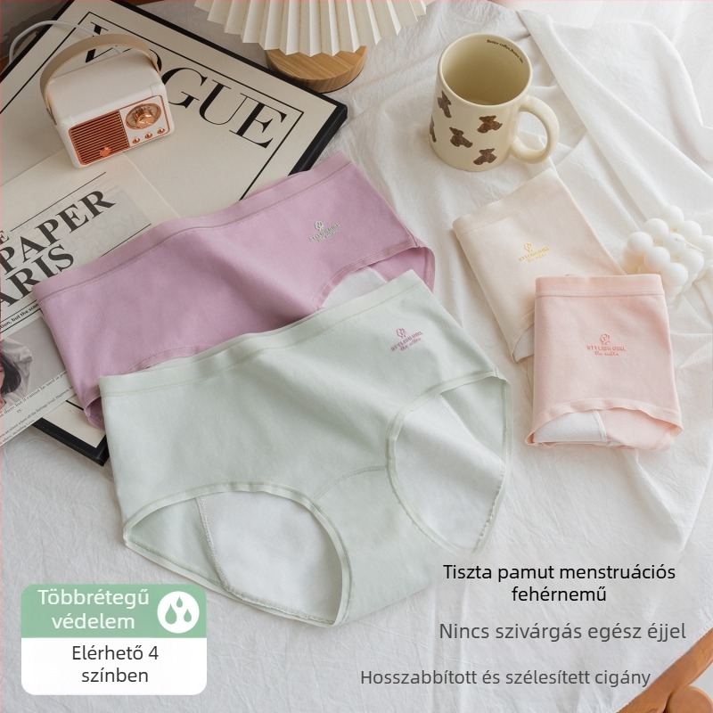 Női fiziológiás fehérnemű: 95% pamut, 5% spandex; anyag: fésült pamut; antibakteriális és lélegző; ágyék alatti bélés pamutból; középmagas derekú