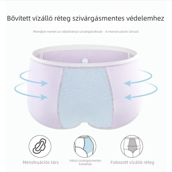 Női menstruációs alsónemű, antibakteriális és szivárgás elleni, Modal anyag 46%, ágyéki bélés 75% pamut, varrat nélküli