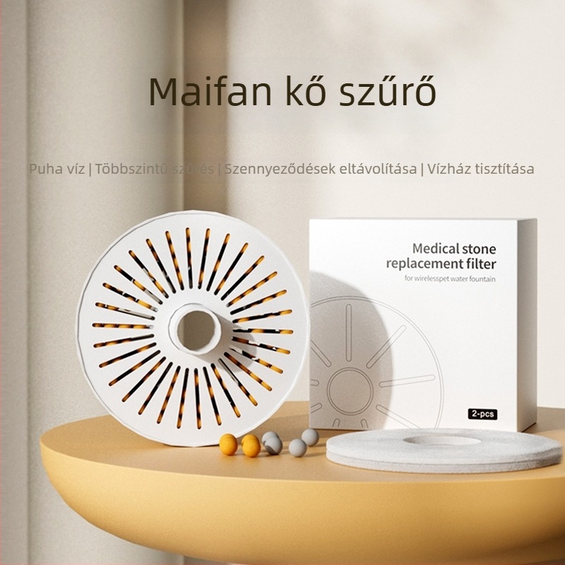 Maifan kő szűrőelem háziállatok vízadagolóhoz, ásványi tisztítás, modell YPD-C006, súly 0,22 kg, 1 év garancia, tartalmaz 2 szűrőelemet és 8 szűrőgyapot lapot
