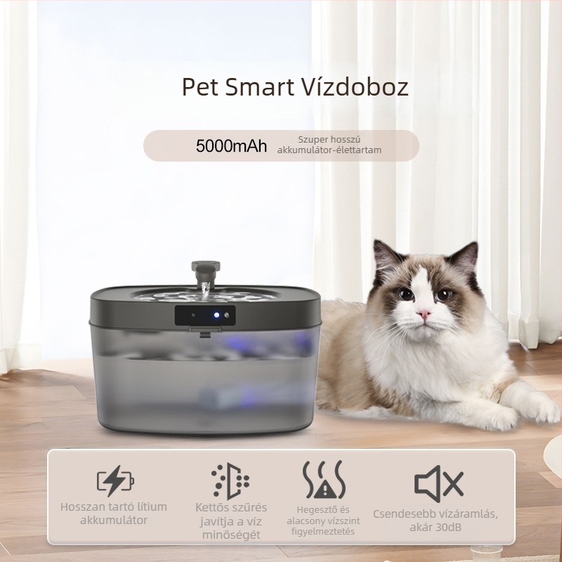 Háziállatok számára vízadagoló szűrővel, csendes, nagy kapacitású, levehető, macskák és kutyák számára