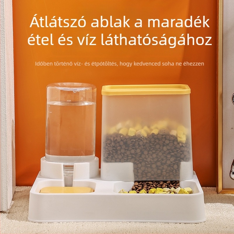 Macska automata etető készülék integrált vízadagolóval és tál