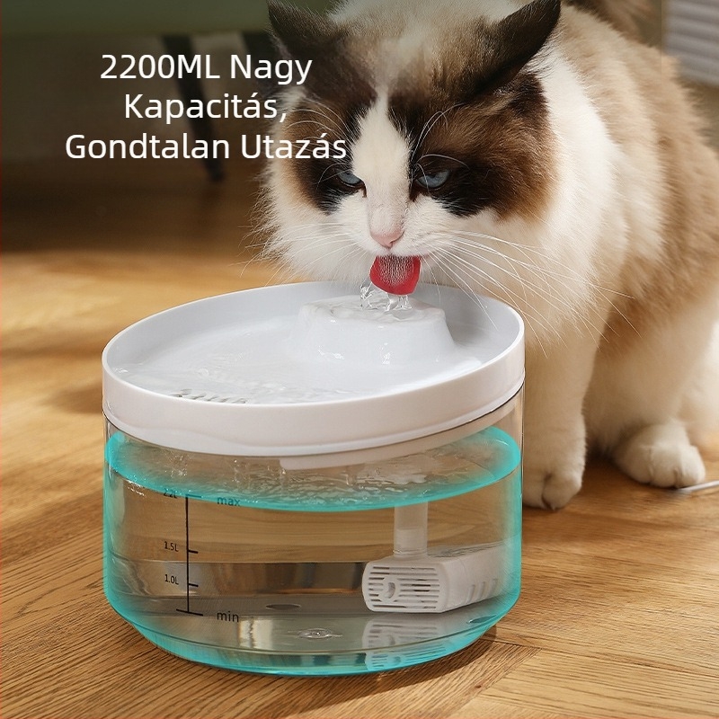 Macska vízforrás automatikus szűréssel és keringő vízzel, levehető, ABS+PET, 660 g