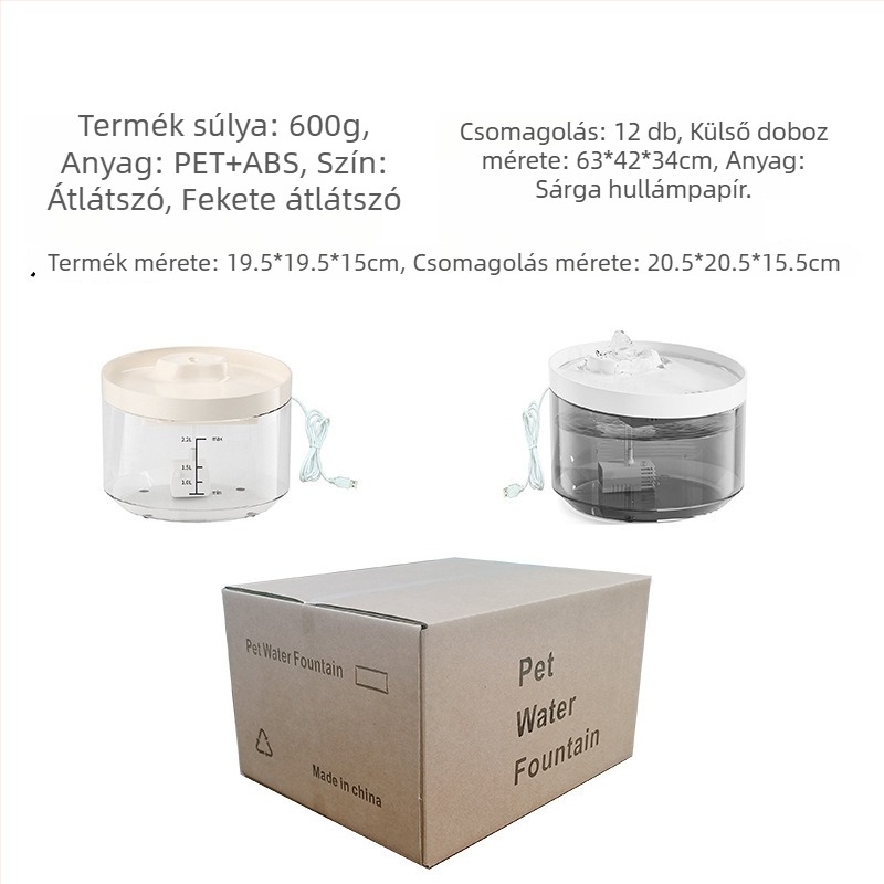 Macska vízforrás automatikus szűréssel és keringő vízzel, levehető, ABS+PET, 660 g