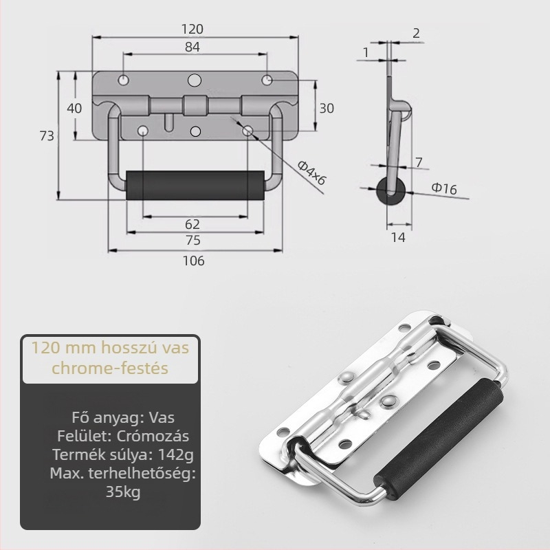 Beronsel 304 rozsdamentes acél doboz fogantyú, hajtogatható, krómozott
