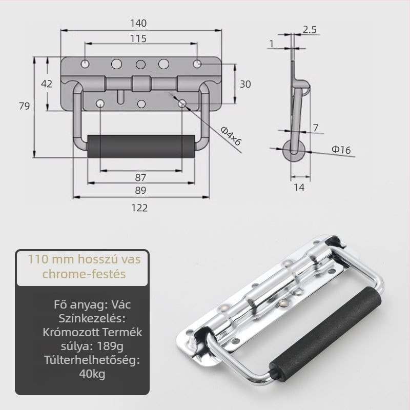 Beronsel 304 rozsdamentes acél doboz fogantyú, hajtogatható, krómozott