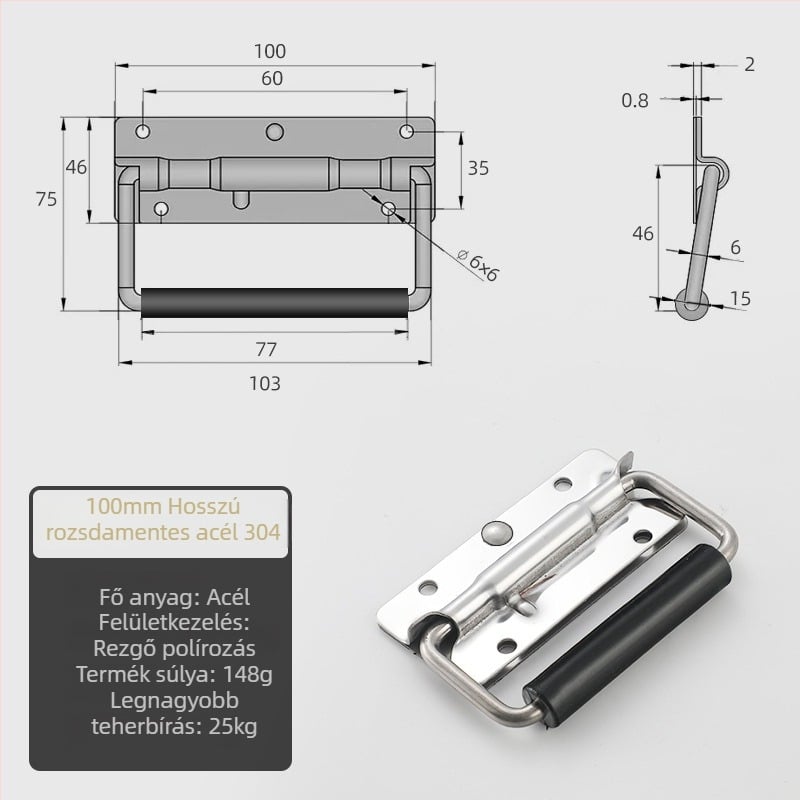 Beronsel 304 rozsdamentes acél doboz fogantyú, hajtogatható, krómozott