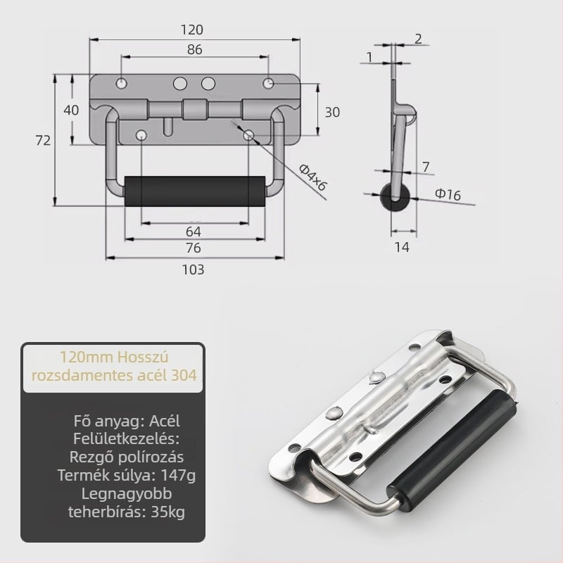 Beronsel 304 rozsdamentes acél doboz fogantyú, hajtogatható, krómozott
