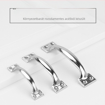 Ív alakú rozsdamentes acél ajtónyél, PH-0003 modell, Flat Ring márka, modern letisztult stílus.
