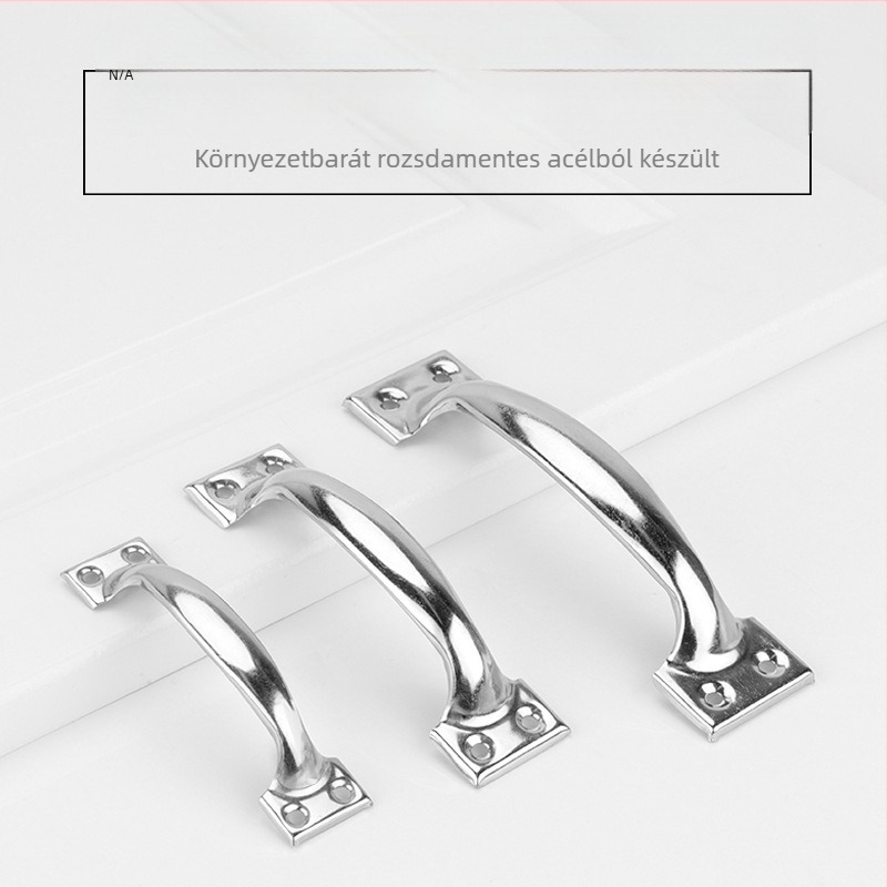 Ív alakú rozsdamentes acél ajtónyél, PH-0003 modell, Flat Ring márka, modern letisztult stílus.
