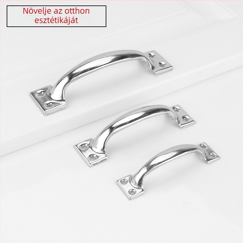 Ív alakú rozsdamentes acél ajtónyél, PH-0003 modell, Flat Ring márka, modern letisztult stílus.