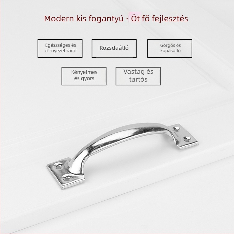 Ív alakú rozsdamentes acél ajtónyél, PH-0003 modell, Flat Ring márka, modern letisztult stílus.