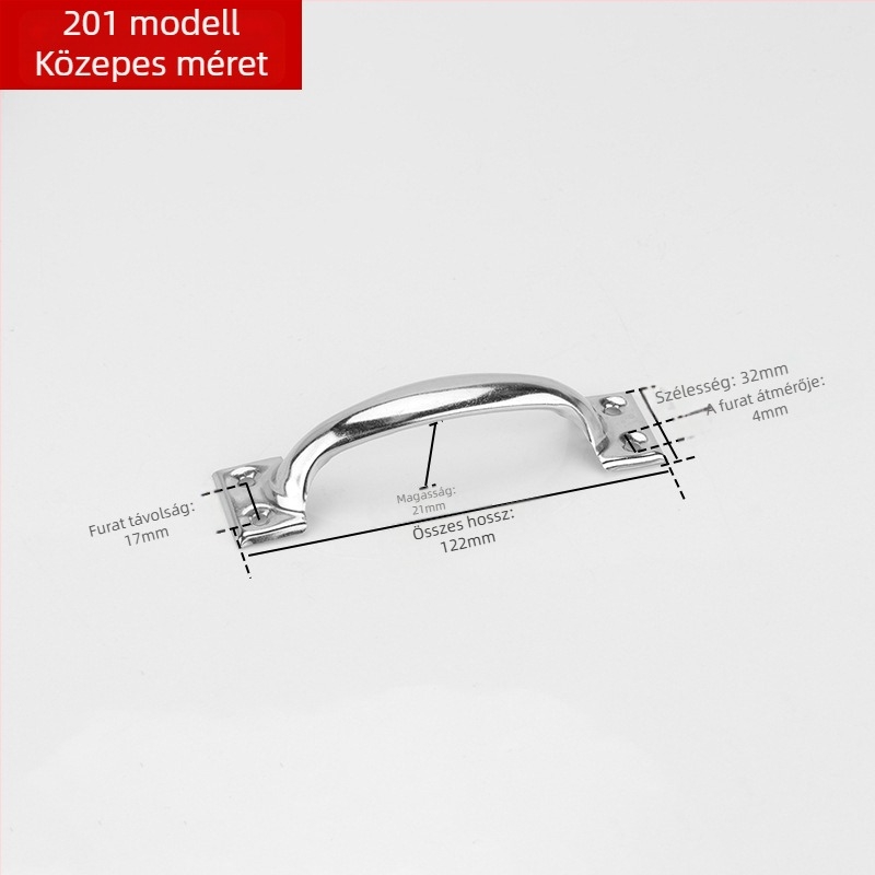 Ív alakú rozsdamentes acél ajtónyél, PH-0003 modell, Flat Ring márka, modern letisztult stílus.