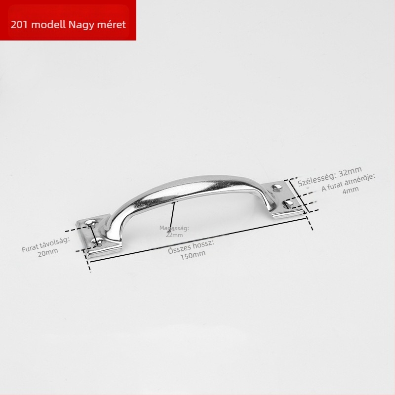 Ív alakú rozsdamentes acél ajtónyél, PH-0003 modell, Flat Ring márka, modern letisztult stílus.