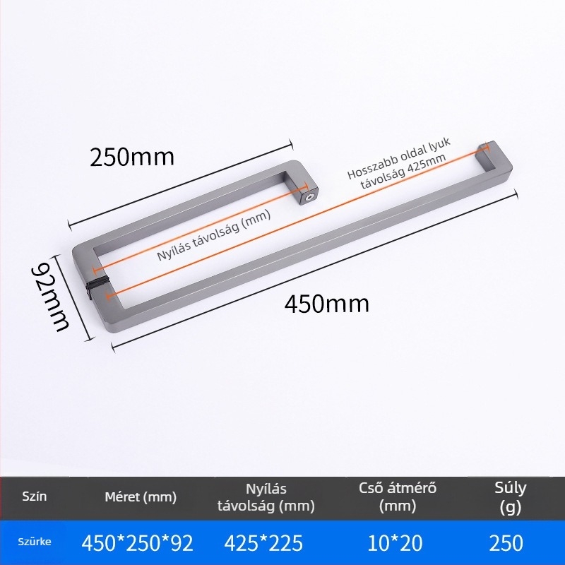Zuhanykabin ajtóhoz fogó, rozsdamentes acél, 1020 minimalista modell, négyzetcsöves kialakítás, modern stílus