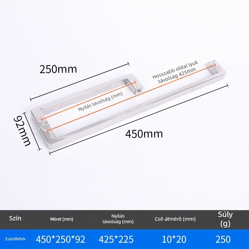Zuhanykabin ajtóhoz fogó, rozsdamentes acél, 1020 minimalista modell, négyzetcsöves kialakítás, modern stílus