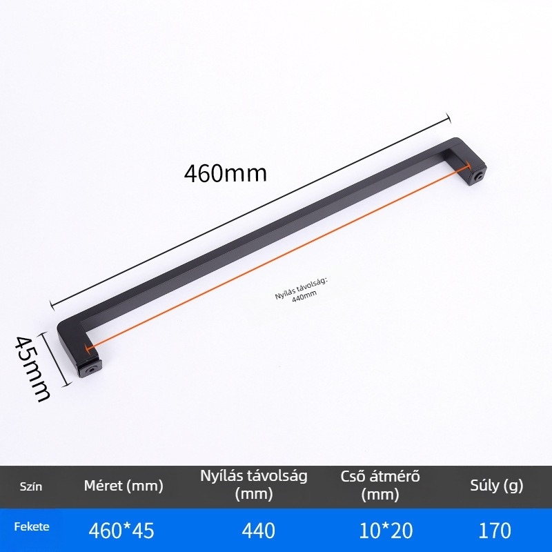 Zuhanykabin ajtóhoz fogó, rozsdamentes acél, 1020 minimalista modell, négyzetcsöves kialakítás, modern stílus