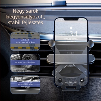 Gravitációs autós telefontartó - ötvözetből, szellőzőn történő rögzítéshez, testreszabható