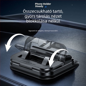 Autóban használható telefontartó ragasztó rögzítéssel, forgatható, két az egyben a műszerfalhoz és navigációhoz, ABS anyag, modell N343