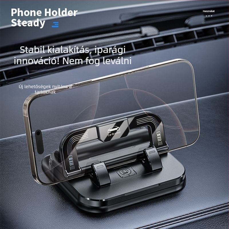Autóban használható telefontartó ragasztó rögzítéssel, forgatható, két az egyben a műszerfalhoz és navigációhoz, ABS anyag, modell N343