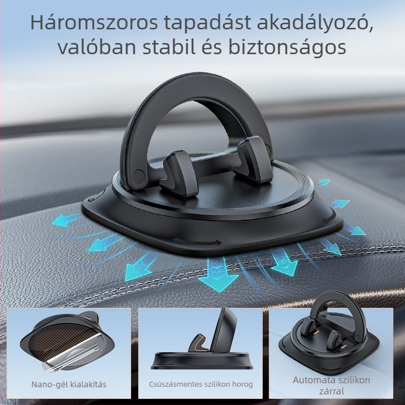 Autó műszerfalára használható telefon-tartó, univerzális, vákuumos rögzítés, testreszabható, fejlett csúszásmentes alátét