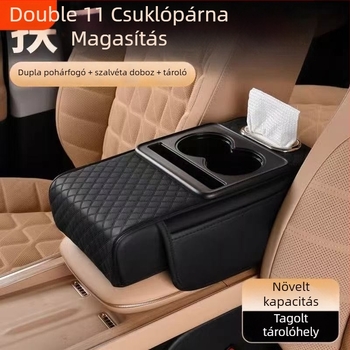 Autó kartámasz doboz zsebkendő tartóval, memóriahab párnával, bőr anyagú, univerzális illeszkedés