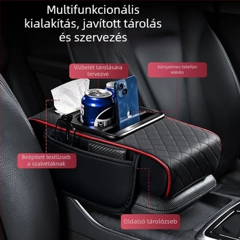 Autó kartámasz doboz zsebkendő tartóval, memóriahab párnával, bőr anyagú, univerzális illeszkedés