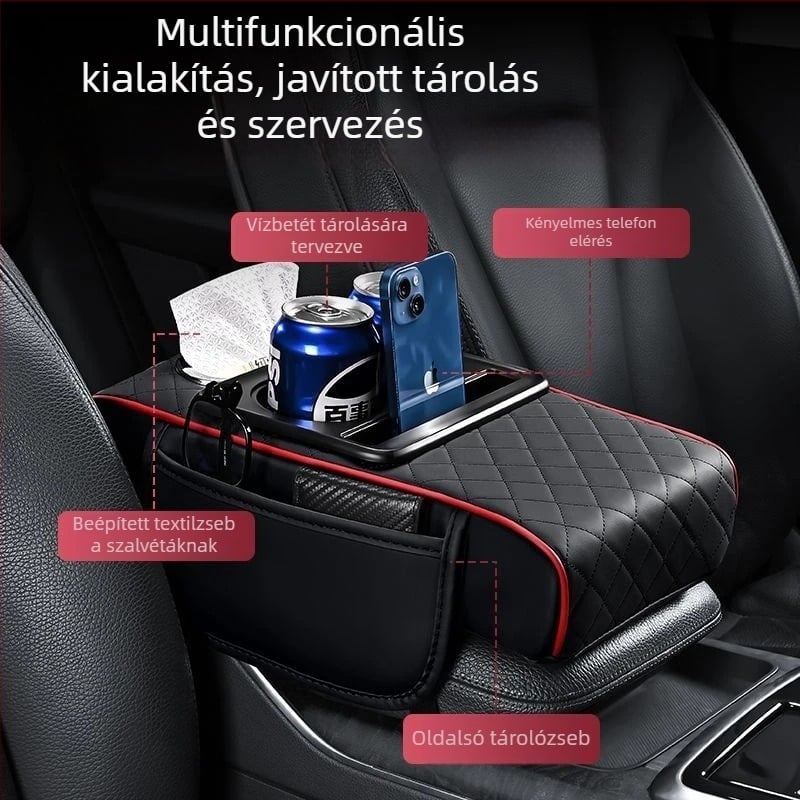 Autó kartámasz doboz zsebkendő tartóval, memóriahab párnával, bőr anyagú, univerzális illeszkedés