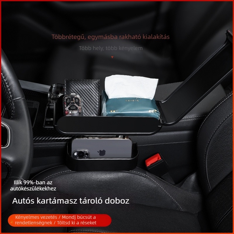 Műanyag autó kartámasz tároló párna, modell 009, kompatibilis a /99-es modellekkel, univerzálisan állítható fedél