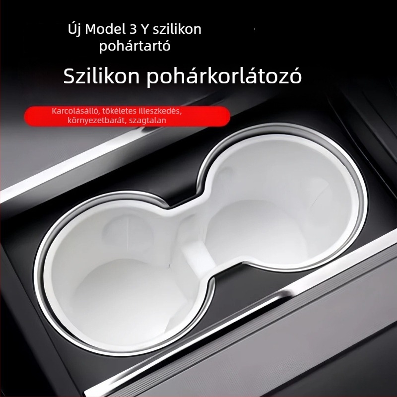 Tesla Model Y központi konzolos pohártartó – TPE anyag, pohárhely korlátozó