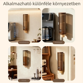Falra szerelhető műanyag pohártartó és tároló egyszer használatos poharakhoz — retro stílus, 6 szint, fúrás nélkül