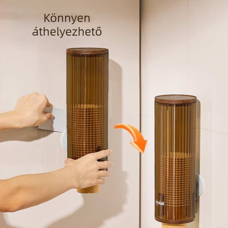 Falra szerelhető műanyag pohártartó és tároló egyszer használatos poharakhoz — retro stílus, 6 szint, fúrás nélkül