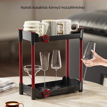 Asztali pohártartó állvány, kétszintes, beépített lefolyóval, műanyagból