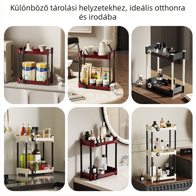 Asztali pohártartó állvány, kétszintes, beépített lefolyóval, műanyagból