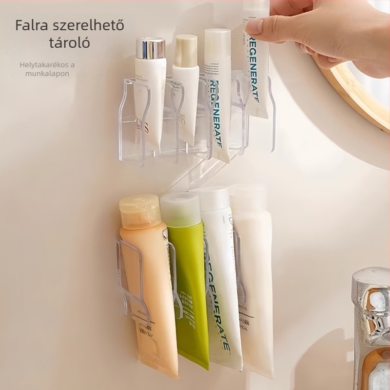 Fali szívó tároló arcápoló és fogkrém számára, műanyag, 1 szint, többfunkciós smink- és fürdőszobai szervező