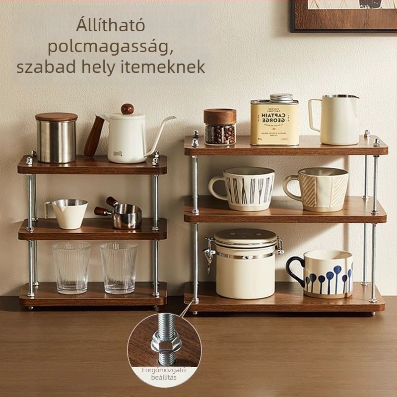 Vasból készült 3-szintes asztali tároló, modern minimalist stílus, forgatható és állítható polcok, nedvességálló, fúrás nélküli telepítés