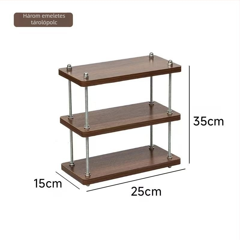 Vasból készült 3-szintes asztali tároló, modern minimalist stílus, forgatható és állítható polcok, nedvességálló, fúrás nélküli telepítés
