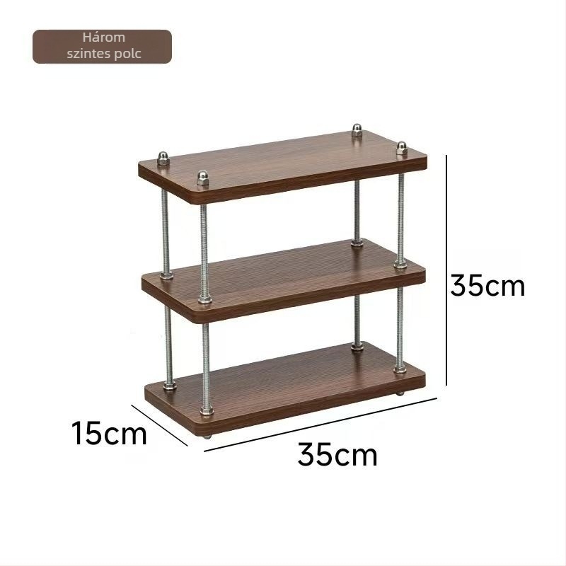 Vasból készült 3-szintes asztali tároló, modern minimalist stílus, forgatható és állítható polcok, nedvességálló, fúrás nélküli telepítés