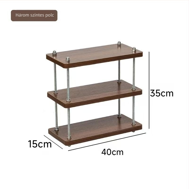Vasból készült 3-szintes asztali tároló, modern minimalist stílus, forgatható és állítható polcok, nedvességálló, fúrás nélküli telepítés