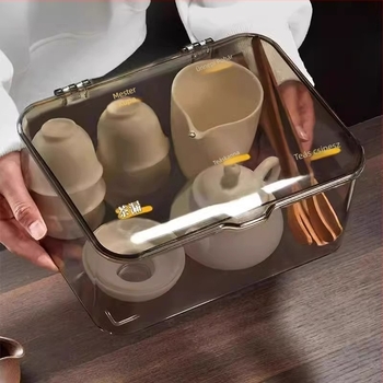 Tea készlet tároló doboz – akril, átlátszó, porálló, 18 L kapacitás