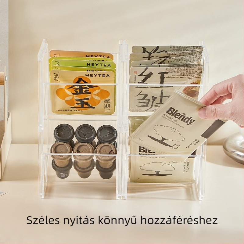 Íróasztali tároló doboz – átlátszó, rakható kivitel, PS anyag, modern minimalist stílus