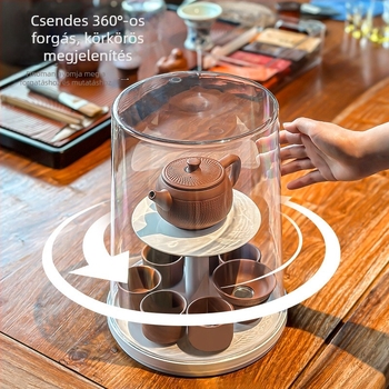 Tea készlet tároló doboz, forgatható fedéllel, porálló átlátszó asztali rendező, 2 L PET+ABS