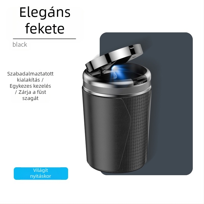 YONG XUN Világított autó hamutál — fémtest, egygombos fedélnyitás, autó- és otthoni használatra, tömeg 203 g