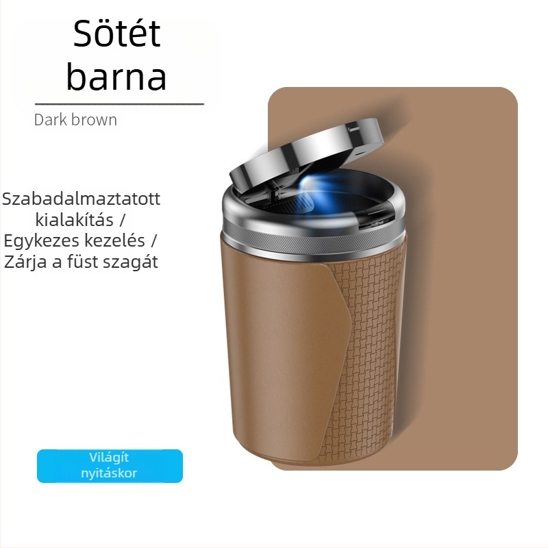 YONG XUN Világított autó hamutál — fémtest, egygombos fedélnyitás, autó- és otthoni használatra, tömeg 203 g