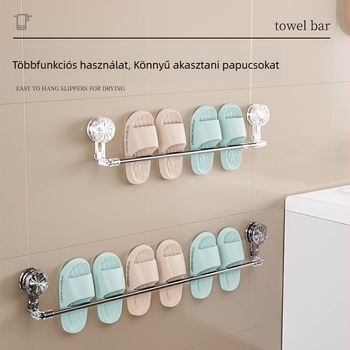 Törölközőtartó vákuumos csatlakozóval, fúrás nélkül, teleszkópos fürdőszobai tartó, műanyag és rozsdamentes acél