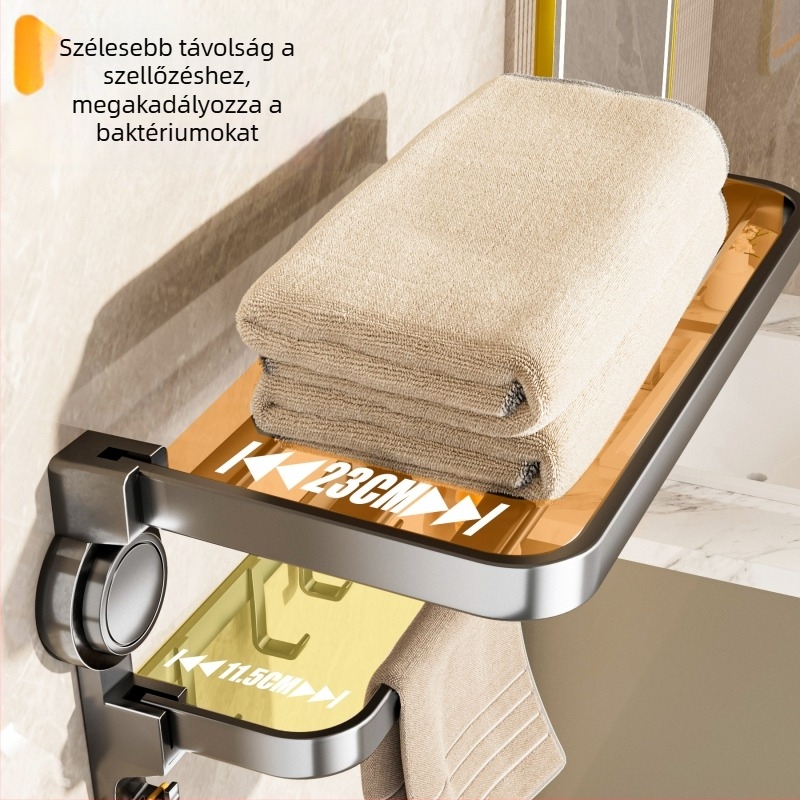 Oginsk fém törölközőtartó fürdőszobához suction cup-dal — falra szerelhető, fúrás nélküli tároló