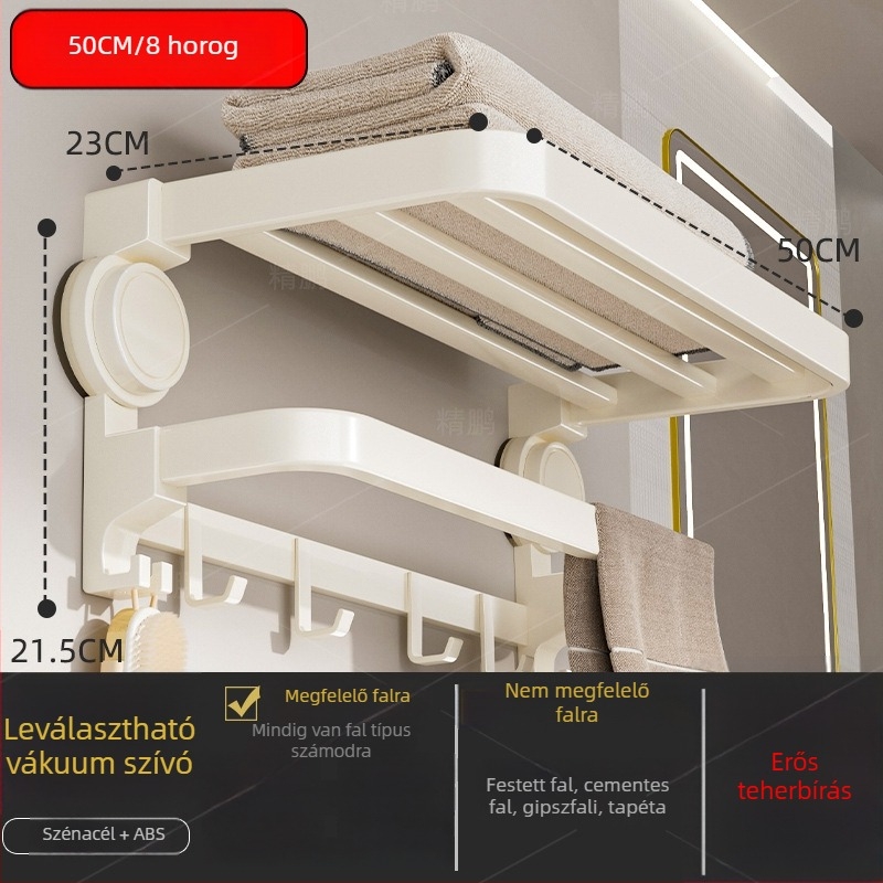 Oginsk fém törölközőtartó fürdőszobához suction cup-dal — falra szerelhető, fúrás nélküli tároló