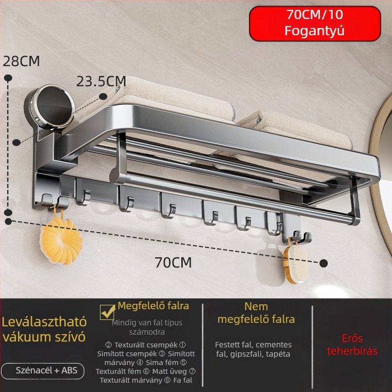 Oginsk fém törölközőtartó fürdőszobához suction cup-dal — falra szerelhető, fúrás nélküli tároló