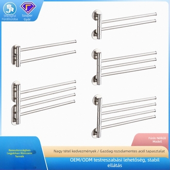 Fúrás nélküli törölközőtartó 304 rozsdamentes acélból fürdőszobára, forgó törölközőkar és tároló, 2–4 réteg
